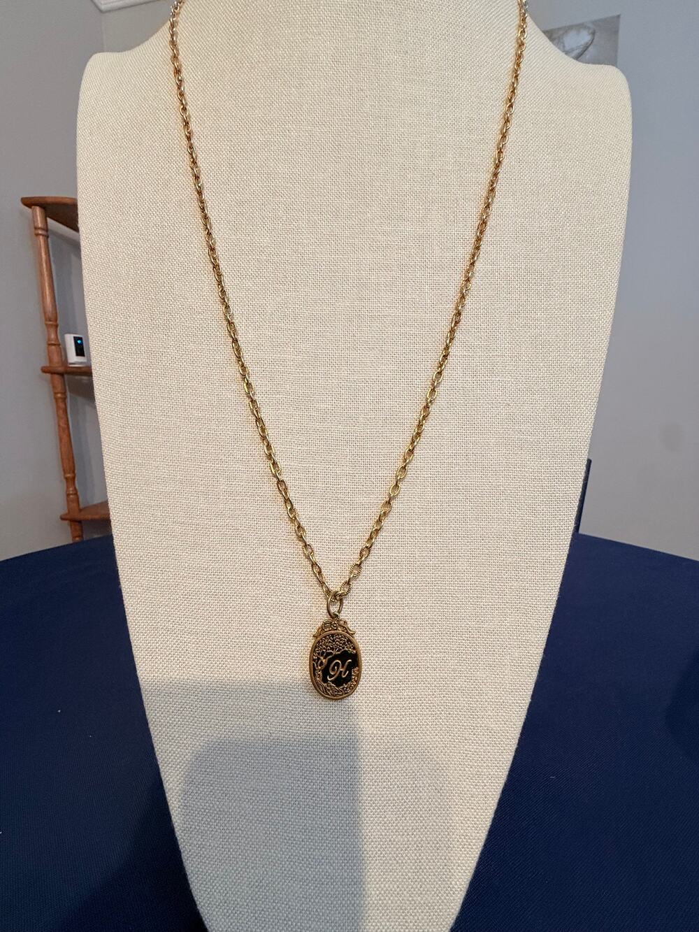 Vintage Tree Initial Pendant Necklace 30”